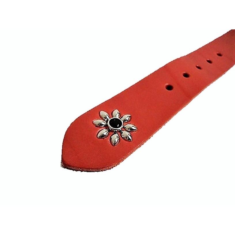 栃木レザー フラワー型 スタッズベルト 赤 ブラックスポッツ 日本製 一