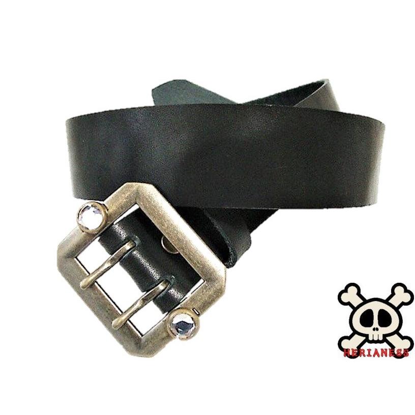 栃木レザー スタッズ付き 八角ダブルピンバックルベルト 黒 クリスタル