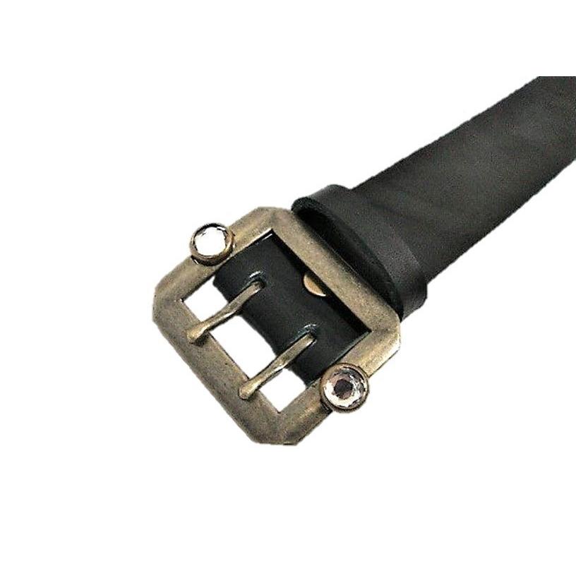 栃木レザー スタッズ付き 八角ダブルピンバックルベルト 黒 クリスタル