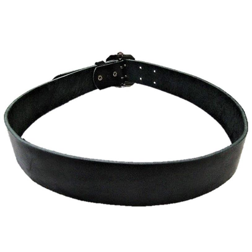 栃木レザー スタッズ付き 八角ダブルピンバックルベルト 黒 ブラック