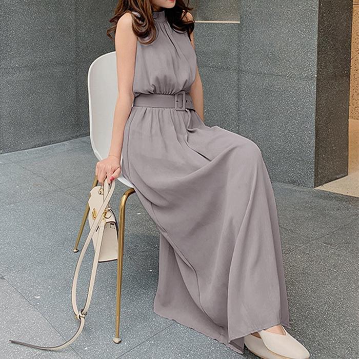 ウエスト太ベルトシフォンワンピース レディース ワンピース 半袖 ノースリーブ シフォン ベルト 太 太い 太ベルト 体型カバー 薄手 韓国ファッション 韓国 Herisson Design 通販 Yahoo ショッピング