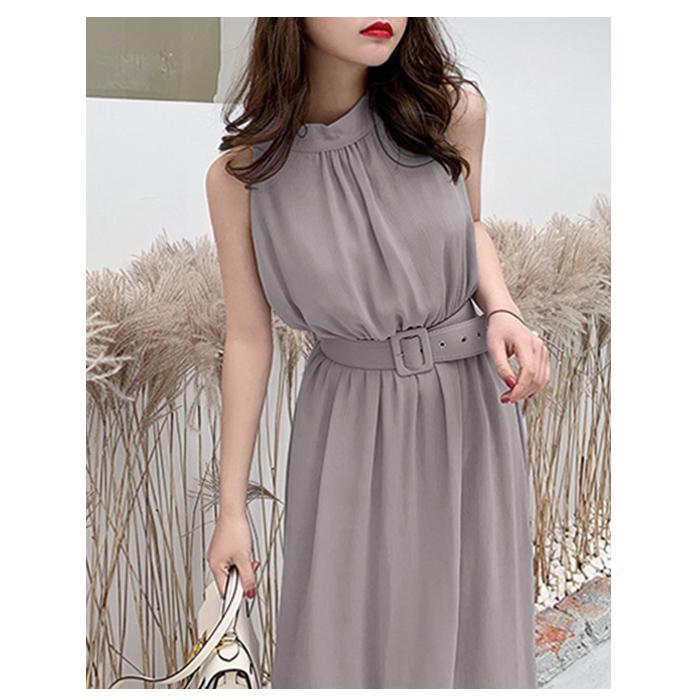 ウエスト太ベルトシフォンワンピース レディース ワンピース 半袖 ノースリーブ シフォン ベルト 太 太い 太ベルト 体型カバー 薄手 韓国ファッション 韓国 Herisson Design 通販 Yahoo ショッピング