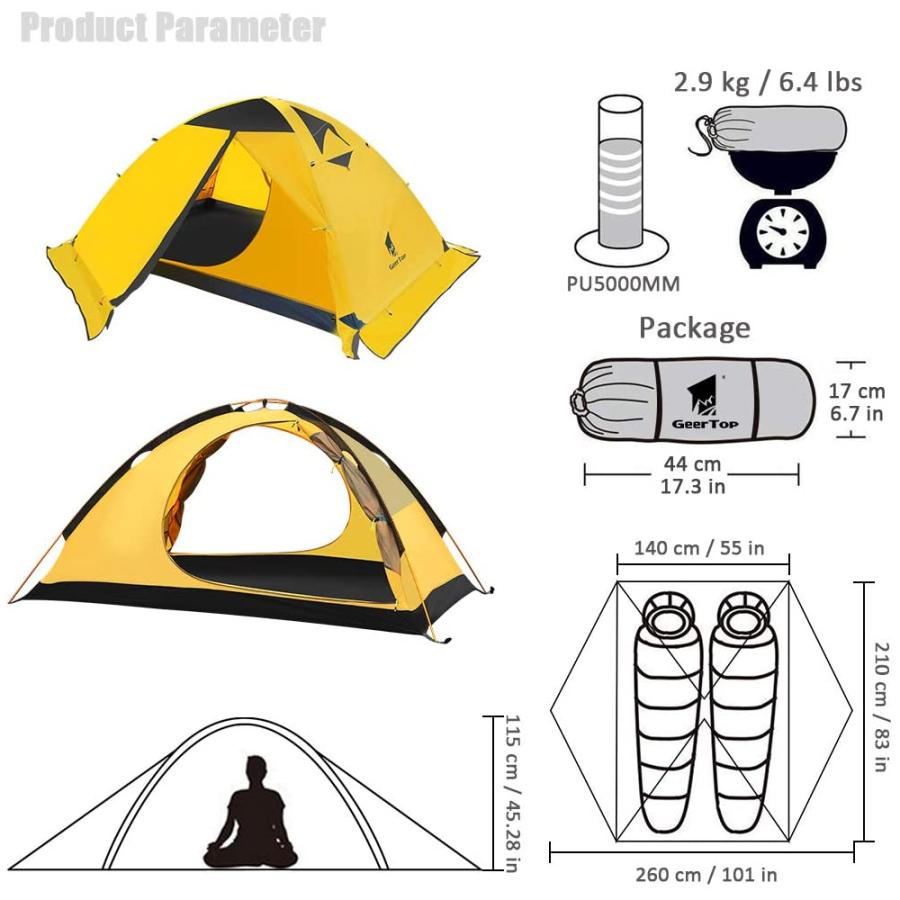 GEERTOP テント 2人用 スカート付き 4シーズン 二重層構造 PU5000MM 