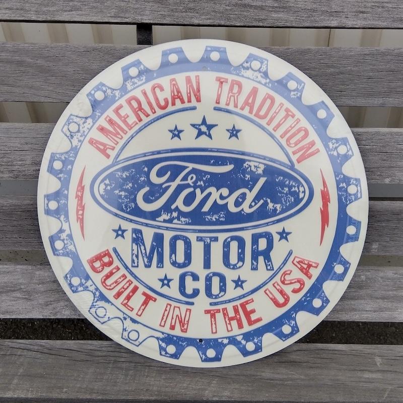 Ford フォード ラウンド ティンサイン メタルサイン ブリキ看板 29cm 丸型 円形 インテリア雑貨 アメリカ雑貨 格好良い オシャレ 看板 ガレージ ディスプレイ | 