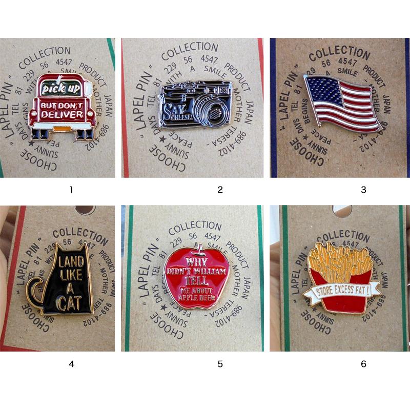 レターパックプラス対応 ラベルピン トラック カメラ 星条旗 U.S.フラッグ ネコ リンゴ りんご ポテト PINS ピンバッヂ ピンバッジ ピンズ バタフライクラッチ | 