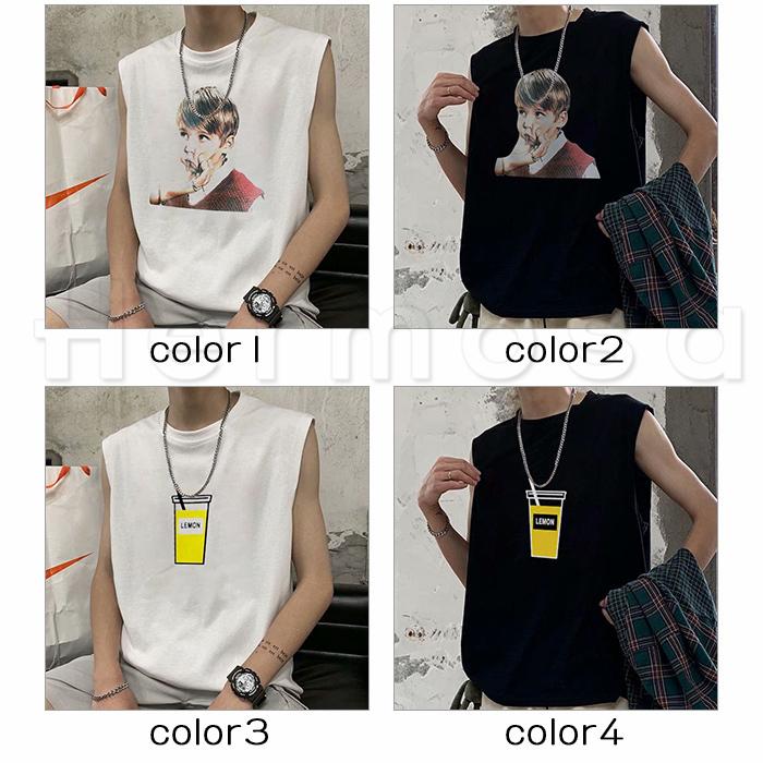 タンクトップ Tシャツ 重ね着 プリント おしゃれ インナー スポーツ 黒 ノースリーブ メンズ ゆったり サマー 運動 夏服 送料無料 gt Hermosa 通販 Yahoo ショッピング