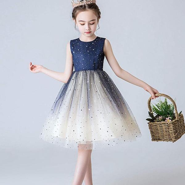 発表会ドレス 子供 キラキラ 星スパンコール オーガンジー プリンセス  