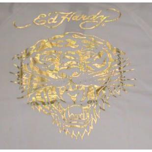 エドハーディ 上下セット (半袖Ｔシャツ+ハーフパンツ)  虎プリント 金箔 白xゴールド EDMHM-01 Ed Hardy｜hero｜04