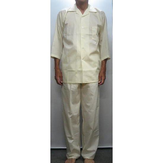 衿付き ダボシャツ上下 日本製 薄いクリーム色 M〜LL 1901