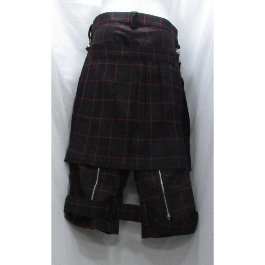 パンク ハーフパンツ スカート取り外し可 黒x赤チェック 1016 S