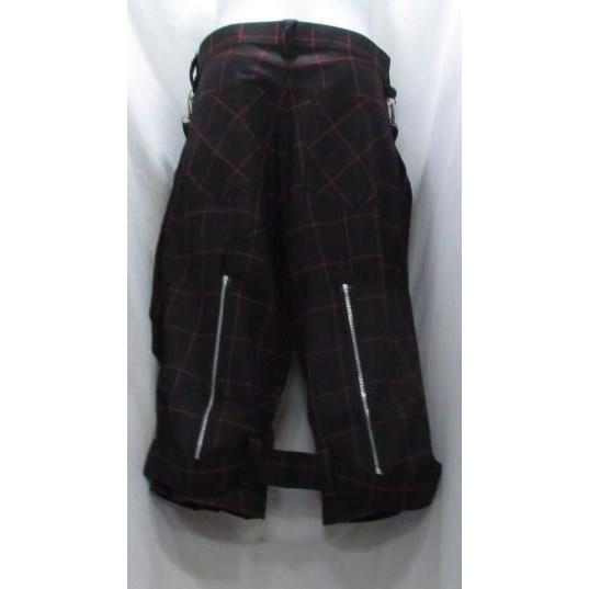 パンク ハーフパンツ スカート取り外し可 黒x赤チェック 1016 S