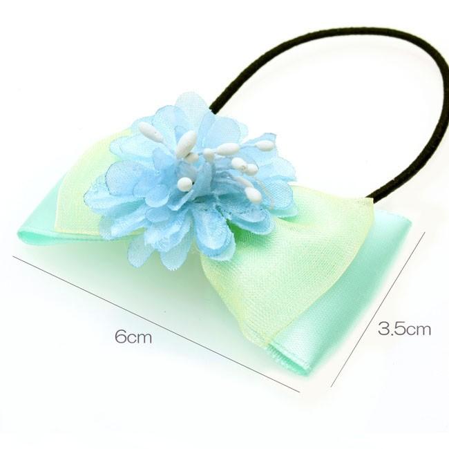 ヘアゴム リボン サテン オーガンジー フラワー C05-28 子供 キッズ