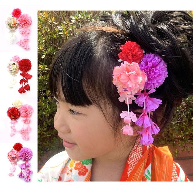 七五三 髪飾り 3歳 7歳 花 ヘアクリップ 3点セット【W15-】かみかざり  