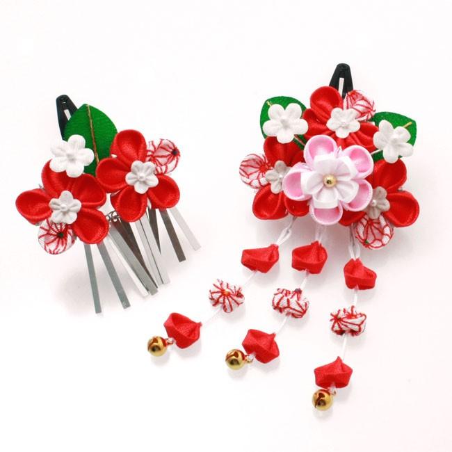 七五三 髪飾り 3歳 7歳 かみかざり パッチンピン 2点セット ちりめん