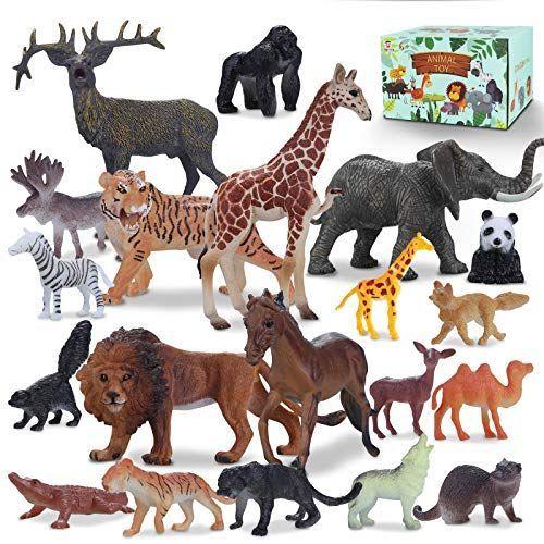 Tagitary 動物のフィギュア リアル動物20点豪華セット 子供飛びつくおもちゃ 収納ボックス付 き 動物遊びトイ 森ごっこ 室内飾り