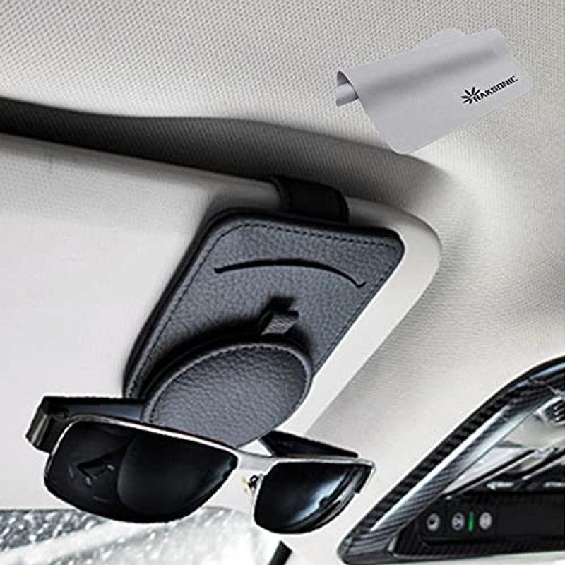 Raksonic 車用収納 サングラスクリップ 車載サングラスホルダー 眼鏡を守ります レザー調 サンバイザー取り付 カー用品 ブラック グローブボックス