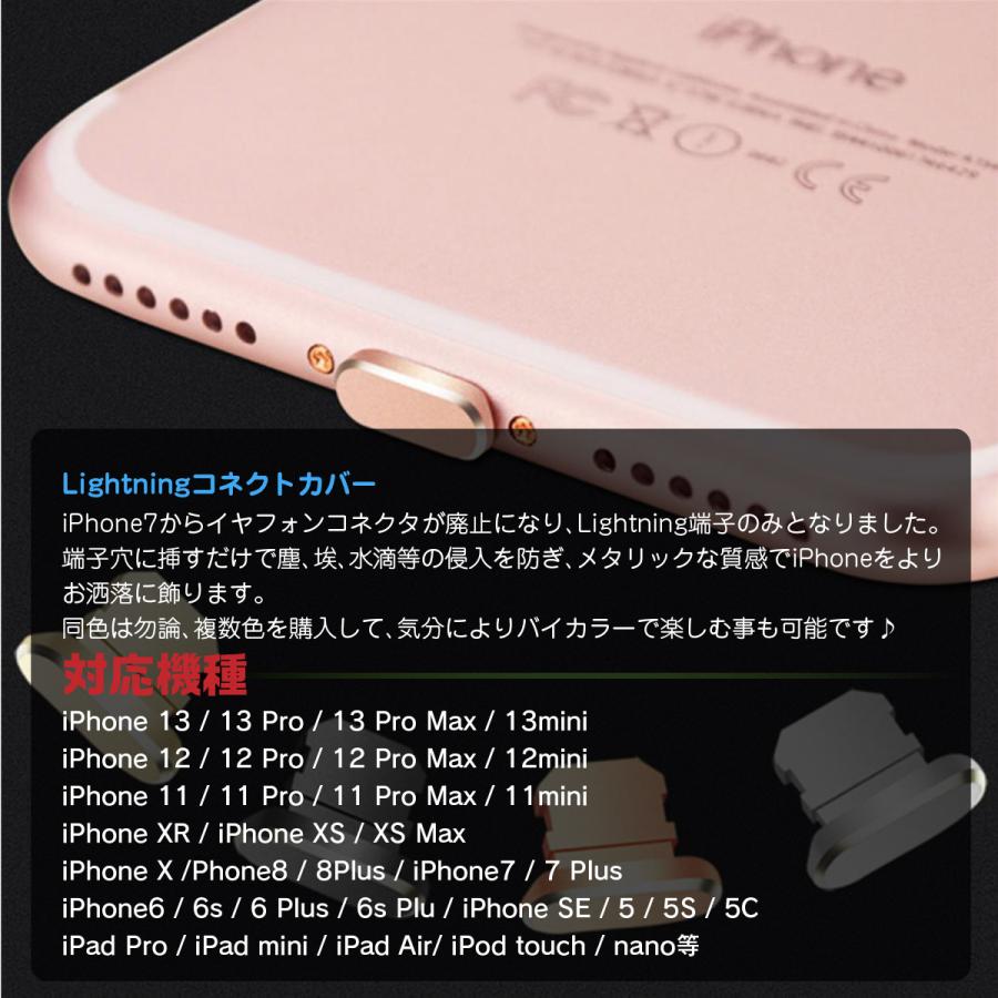 iPhone ライトニングカバー 差込口 2個セット 端子 防塵 防埃 防水滴 iPad iPod toutch nano 5 6 7 8 X XR XS 11 12 13 pro max SE アルミ製｜heureux｜09