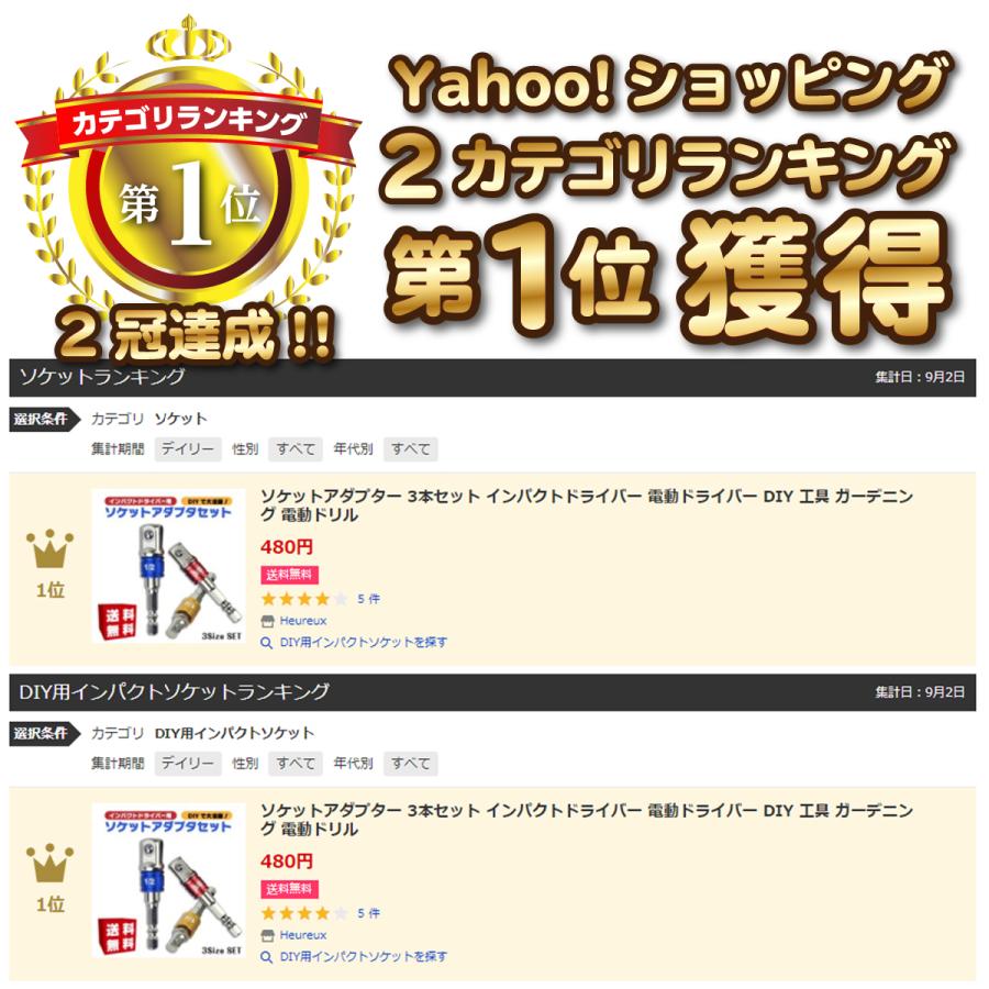 ソケットアダプター 3本セット インパクトドライバー 電動ドライバー Diy 工具 ガーデニング 電動ドリル 1 4 3 8 1 2 Socketadapter 01 Heureux 通販 Yahoo ショッピング