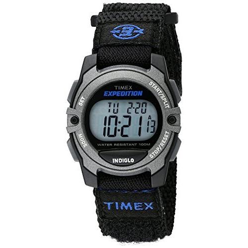上等な クロノグラフ デジタル クラシック 中サイズ 探検用 ユニセックス腕時計 Timex アラ-ム ブラック Unisex タイマ- 腕時計用ベルト、バンド