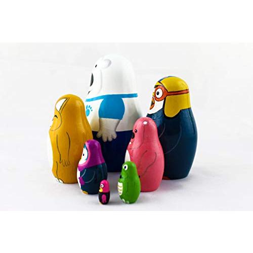 大切な人へのギフト探し ロシアンネスティングド-ル 漫画キャラクタ- ポロロ ペンギン 7ピ-ス 木製おもちゃ