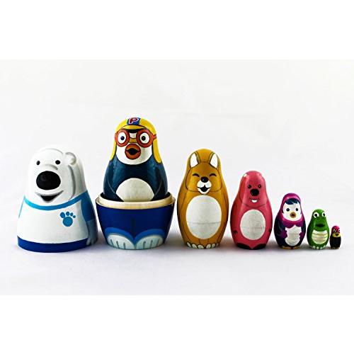 大切な人へのギフト探し ロシアンネスティングド-ル 漫画キャラクタ- ポロロ ペンギン 7ピ-ス 木製おもちゃ