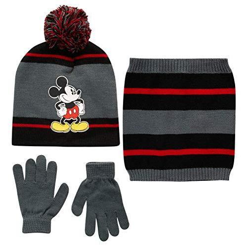 Disney 男の子用 ミッキーマウス 冬用帽子 ミトン手袋 ゲイタースカーフ 3点セット Us サイズ Age 4ー7 レインブーツ Musicefars Ir