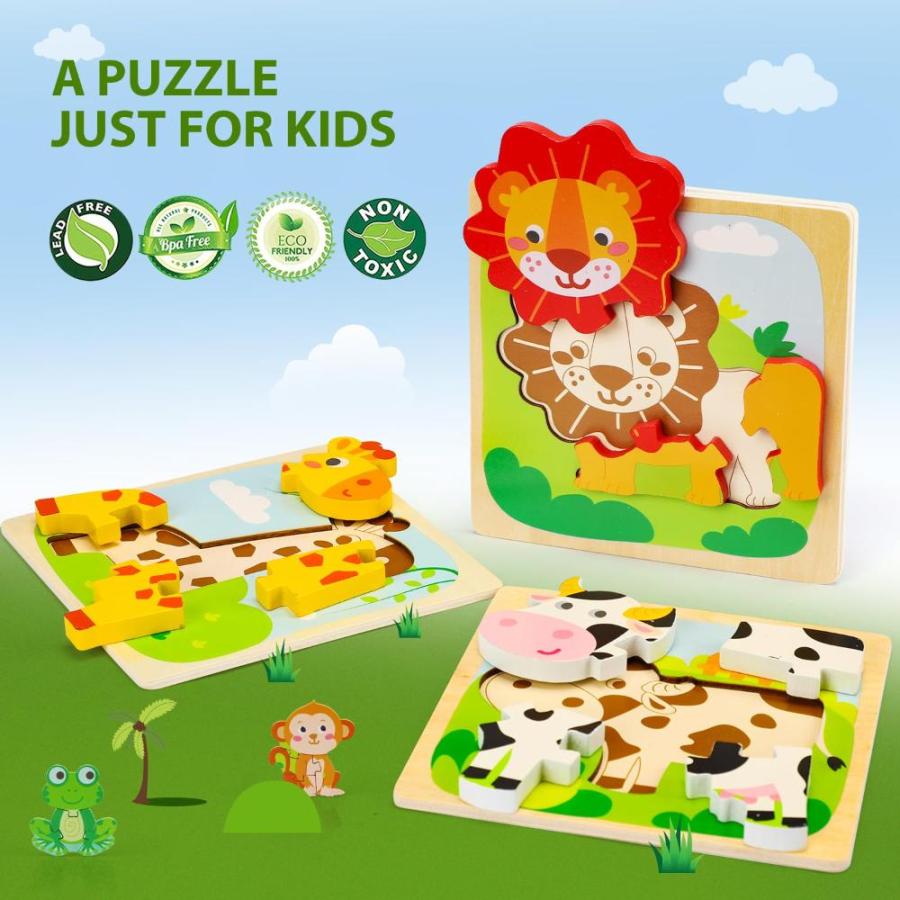 ロシアの行動 TOY Life Wooden Animal Puzzles for Toddlers 1ー3， 8 Pack Baby Puzzle for Kid