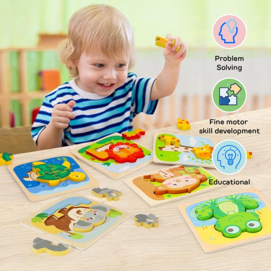 ロシアの行動 TOY Life Wooden Animal Puzzles for Toddlers 1ー3， 8 Pack Baby Puzzle for Kid