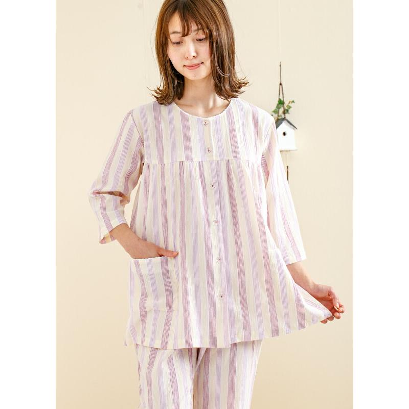 パジャマ レディース 夏 7分袖8分パンツ 肌にやさしい綿100％ 薄くて