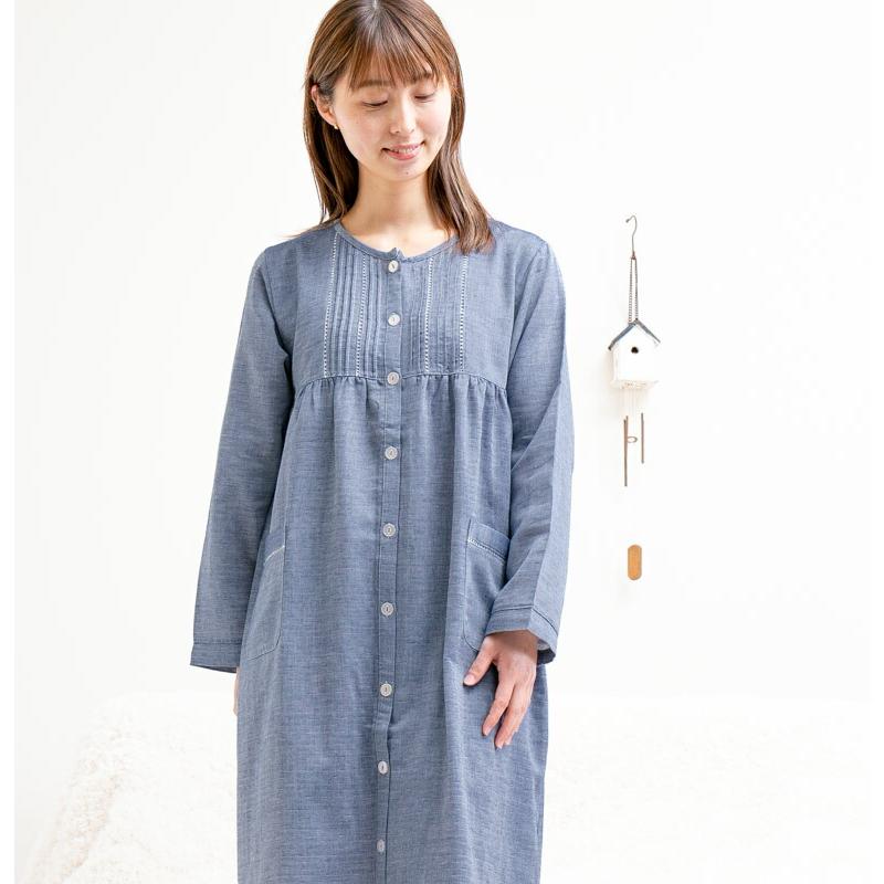 ワンピース 長袖 前開き ダブルガーゼ肌に優しい綿100 ネグリジェ パジャマ ナイトウェア ルームウエア 部屋着 入院準備 マタニティパジャマにも最適 部屋着の時間 通販 Yahoo ショッピング