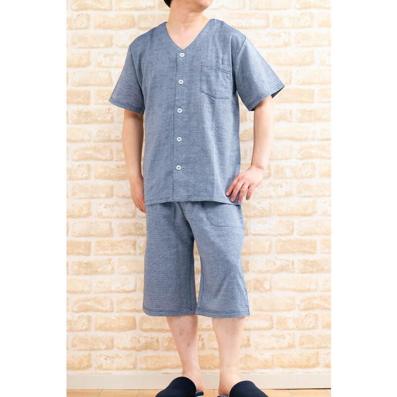 パジャマ メンズ 半袖 前開き 5分丈パンツ 夏 肌にやさしい綿100 ダブルガーゼ 紳士ナイトウェア ルームウェア M L Ll 入院準備 最大74 Offクーポン