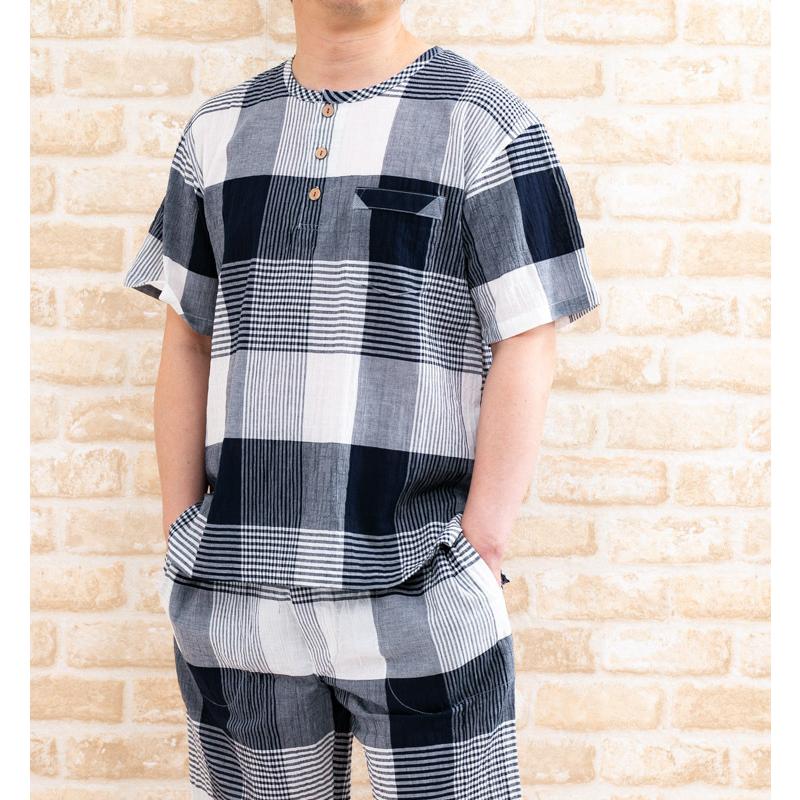 パジャマ メンズ 夏 半袖 かぶり半開 ハーフパンツ 肌に優しい綿100 薄くて軽くて涼しい楊柳チェック地 紳士 ナイトウェア ルームウェア S M L Ll 3l 部屋着の時間 通販 Yahoo ショッピング