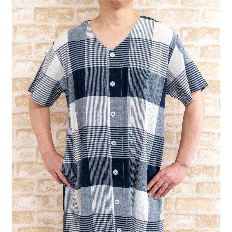 最大63 Offクーポン スリーパー パジャマ メンズ 綿100 サラサラした楊柳生地で涼しい 半袖 前開き 夏向き M L Ll 3l 4l ネグリジェ ワンピース 入院準備 Aynaelda Com