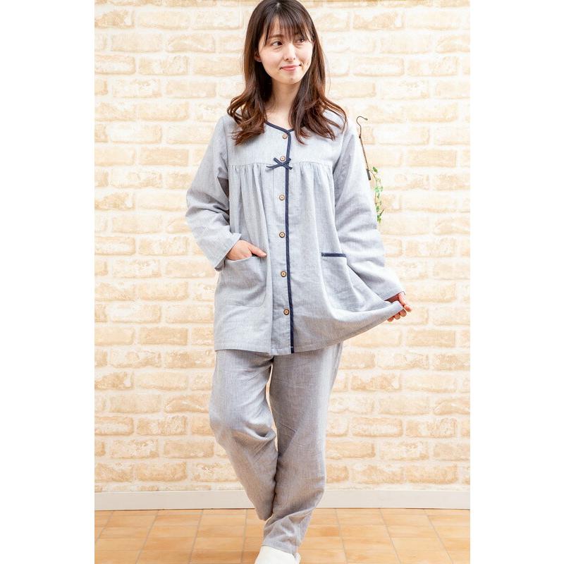 パシーマ 部屋着 レディース L パジャマ ルームウェア パジャマ レディース 春秋 前開き 長袖 肌にやさしい綿100％ダブル