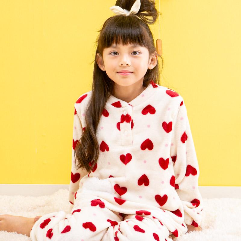パジャマ キッズ モコモコ ハート 冬 女児 女の子 長袖 120cm/130cm