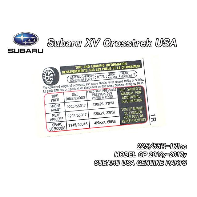 スバルXV【SUBARU】GP7GPEクロストレック純正USラベル-Tire.Pressure