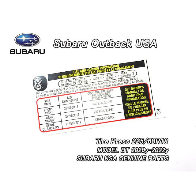 アウトバックBT5【SUBARU】スバルOUTBACK純正USラベルTire.Pressure