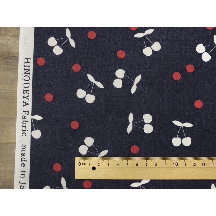 cherry dotサクランボドット柄T/Cシーチング生地 ネイビー1色 cherry dotサクランボドット柄T/Cシーチング生地 ネイビー1色