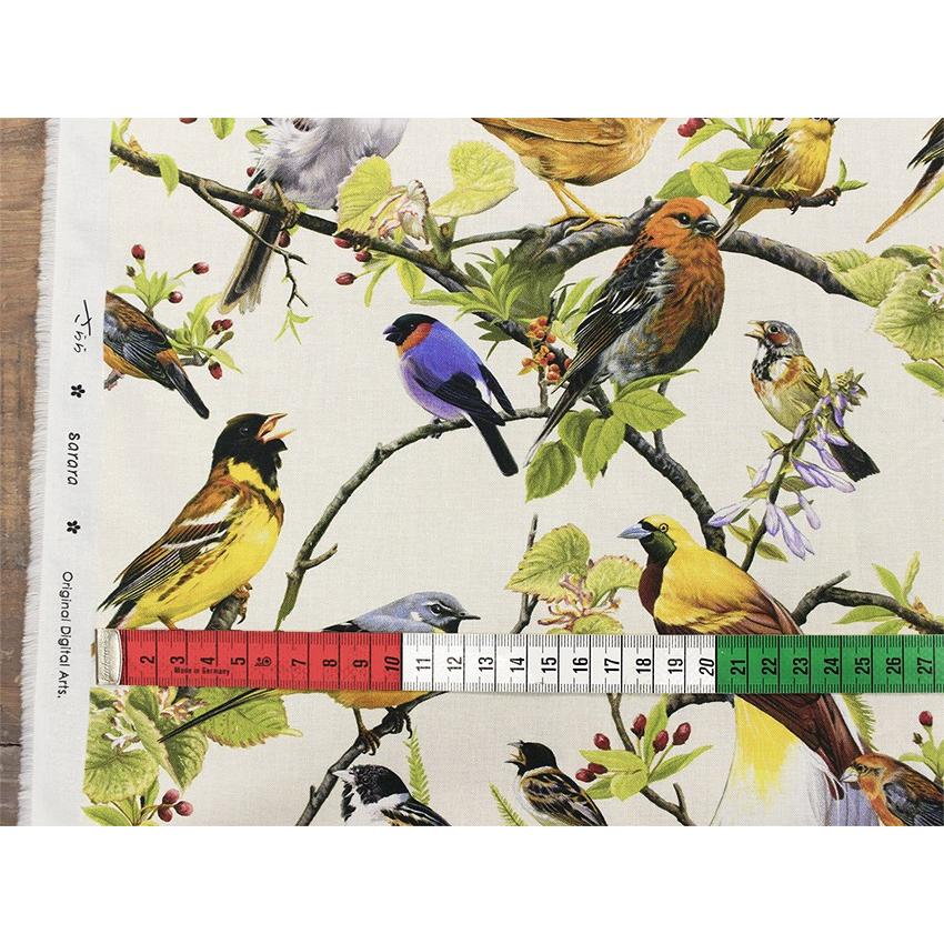 sararatextile 野鳥図鑑柄 シーチング生地 4色 ya_1 10cm単位 3mまで
