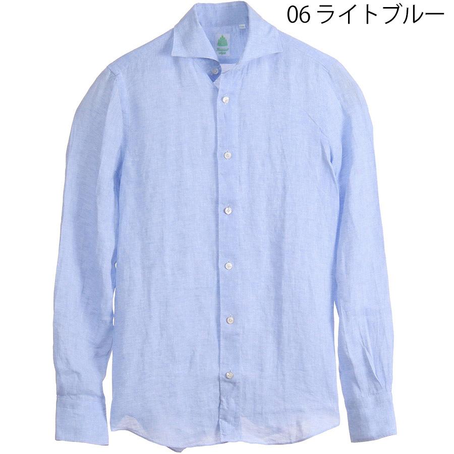 美品 イタリア製 4.6万フィナモレ SIMONE リネン シャツ38ターコイズ Finamore（フィナモレ） リネンシャツ 長袖 Simone Bali J ワイド