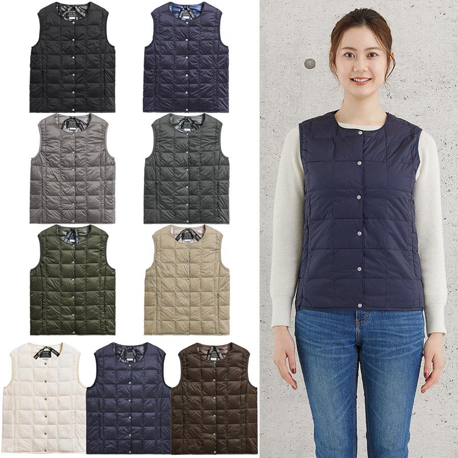 1/5+4%クーポン1000円 タイオン インナーダウンベスト W004 Taion クルーネックボタン インナー ダウンベスト Crew Neck Button Down Vest レディース | TAION