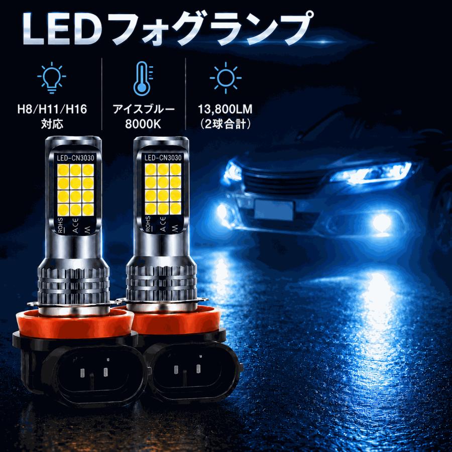 20 30アルファード ヴェルファイア LEDフォグ H11 H16 LEDフォグランプ H8 H11 H16 汎用 6800lm アイスブルー フォグランプ