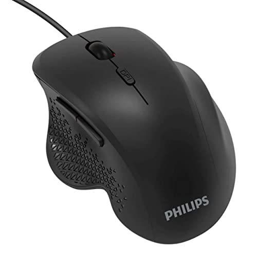 Philips USB 有線コンピュータマウス 6ボタン 人間工学マウス 調節可能なDPI付き 快適なグリップ ノートパソコン Chro