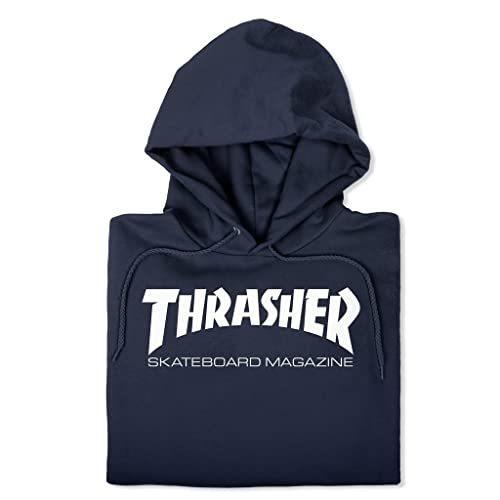 スラッシャー THRASHER ロゴ フードパーカー ネイビー紺 L