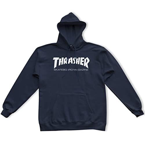 割引を販売 スラッシャー THRASHER ロゴ フードパーカー ネイビー紺 L