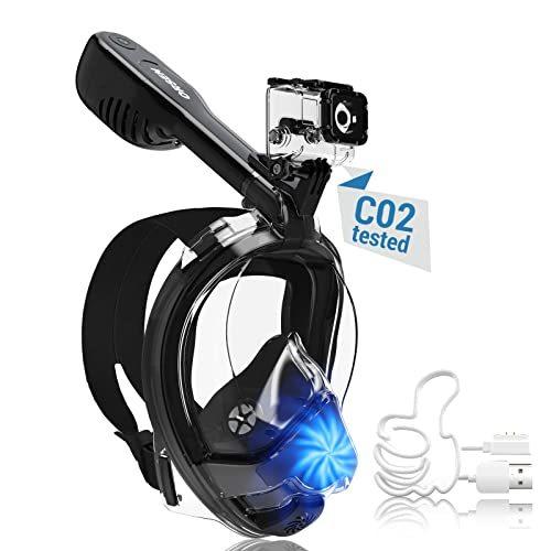 ORSEN 電動フルフェイスシュノーケルマスク CO?? 標準シュノーケルマスク SGS承認 スノーケリングギア 大人用 曇り止め 漏れ防止 シ