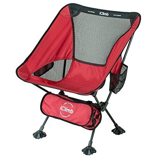 iClimb 超軽量コンパクトキャンプ折りたたみビーチチェア 沈み防止大きな足と背中のサポートウェビング付き (レッド - ベーシック) 並行輸入