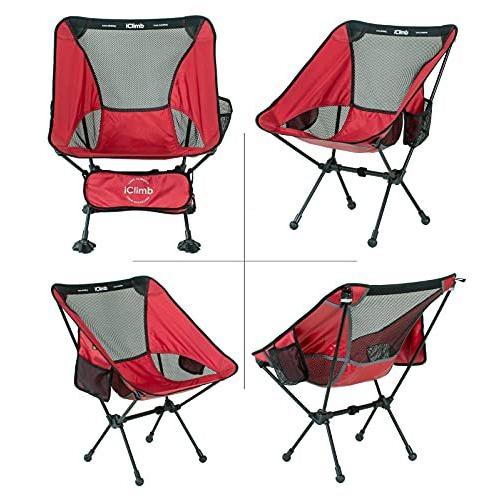 iClimb 超軽量コンパクトキャンプ折りたたみビーチチェア 沈み防止大きな足と背中のサポートウェビング付き (レッド - ベーシック) 並行輸入 レッド ベーシック ×