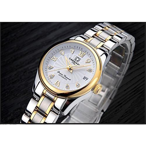匿名！送料無料！ Carlien Women s Diamond Watch自動機械防水レディースゴールド腕時計 【K2437556102】(12382円)