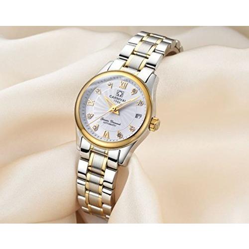 匿名！送料無料！ Carlien Women s Diamond Watch自動機械防水レディースゴールド腕時計 【K2437556102】(12382円)